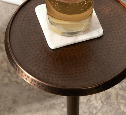Kate and Laurel Sanzo Modern Pedestal Drink Table, 9 x 9 x 23, Bronze, Decorative End Table with Hammered Tabletop