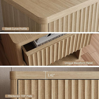 Large Modern Nightstand with Drawer Storage 22.8Inch Wide Fluted Bedside Table End Table for Bedroom, Living Room, Sofa, Couch, Home Office，Mid Century Bed Stands
