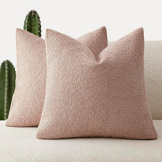 Foindtower Set of 2, Decorative Textured Boucle Throw Pillow Covers Accent Solid Pillow Cases Soft Cozy Couch Cushion Case for Chair Sofa Bedroom Living Room Home Decor 22 x 22 Inch Light Pink
