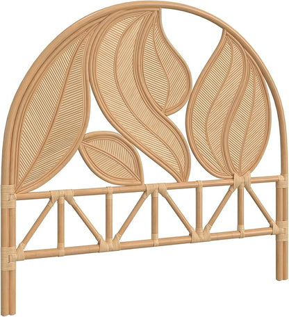 Kouboo Palm Springs Rattan Headboard for Twin Size Beds Natural Boho Style with Intricate Palm Leaf Pattern and Arch Perfect for Coastal Beach Bedroom Made from Rattan 42 in Wide from