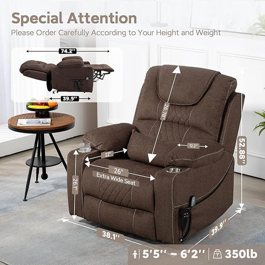 Power Lift Lazy Boy Recliner Chair, 2 Motor Flat Recliner, Nursing Lift Chair with Massage and Lumbar Heating, Adult Power Recliner with Side Pockets, Folding Table, Remote Control