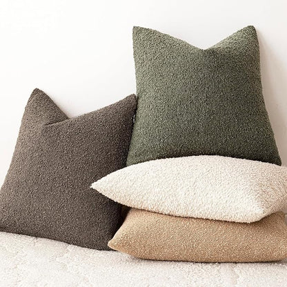 Foindtower Set of 2, Decorative Textured Boucle Throw Pillow Covers Accent Solid Pillow Cases Neutral Soft Cozy Couch Cushion Case for Chair Sofa Bedroom Living Room Home Decor 16x16 Inch Light Brown