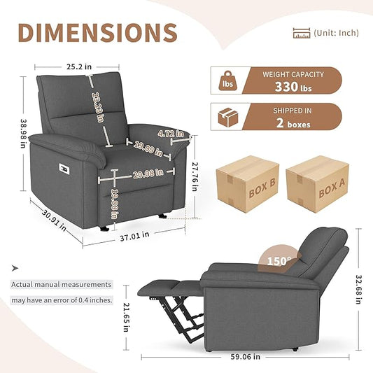 Power Lazy Boy Recliner Chair, Zero Wall Hugger Nursing Recliner for Living Room with USB Port, Lazy Recliners Chair for Adults, Reclining Armchair for Small Space/Bedroom/Apartment(Dark Gray)
