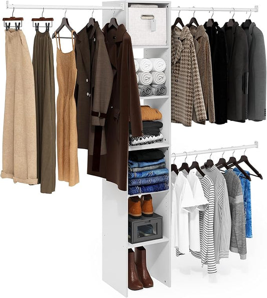 Furinno FANO Closet Organizers and Storage, Closet Storage Organizer with 3 Hanging Bars, Wardrobe Closet Shelf Towers, for Wardrobe, Bedroom, Living Room, White
