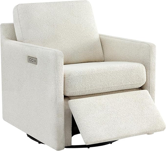 CHITA Swivel Accent Chair with Electric Footrests, FSC Certified Upholstered Living Room Sofa Chair with Power Motor, USB and Type-C Ports, Cream