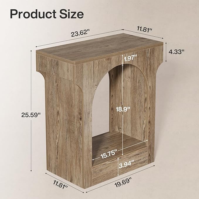 Tribesigns Wood End Table Set of 2, Side Table with Storage Space for Living Room, Narrow Nightstand for Bedroom, Gray