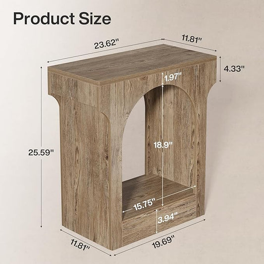 Tribesigns Wood End Table Set of 2, Side Table with Storage Space for Living Room, Narrow Nightstand for Bedroom, Gray