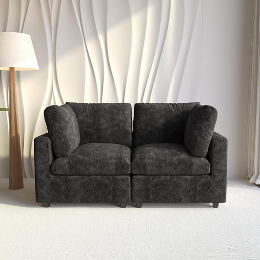WJShome Cloud Sectional Couches for Living Room,67" Convertible Love Seat, 2 Seater Modular Sectional Sofa,Deep Seater Furniture Sets,Black