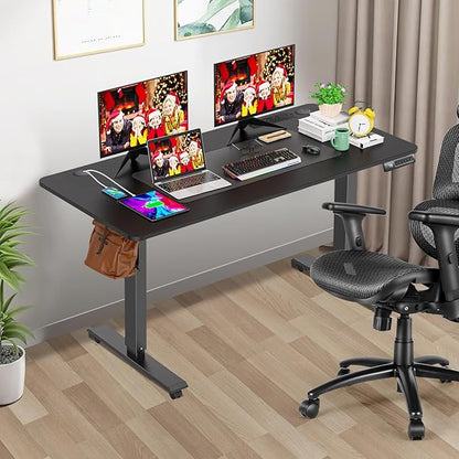 farexon 48 x 24 inch Standing Desk Electric Adjustable Height with Charging Station, Stand up Desk with Ergonomic Workstation, 4 Preset Heights Easy to Set(Black)