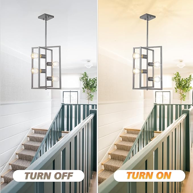 Silver Chandelier Light Fixture Modern: 4-Light Farmhouse Kitchen Island Lighting, Rustic Industrial Dining Room Light Fixtures, for Living Room, Bedroom, Foyer, Entryway, Staircase
