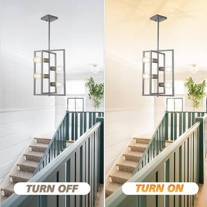 Silver Chandelier Light Fixture Modern: 4-Light Farmhouse Kitchen Island Lighting, Rustic Industrial Dining Room Light Fixtures, for Living Room, Bedroom, Foyer, Entryway, Staircase