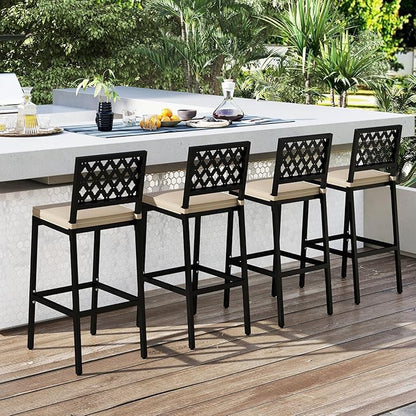 COSTWAY Outdoor Bar Chairs Set of 2, Armless Heavy-Duty Metal Frame Counter Height Chairs with Removable Cushions, Footrest, Ergonomic Backrest, Upholstered Barstools for Patio, Poolside, Backyard