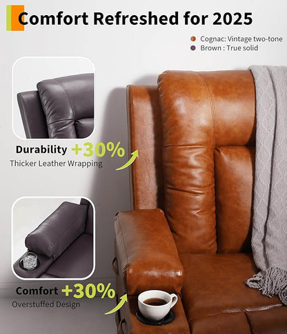 GarveeHome Oversized Electric Lift Recliner Chair - Heat and Massage, PU Leather Power Lift Recliner for Elderly & Mobility Impaired, Adjustable Back and Legs, Heavy Duty Lift Chair for Seniors
