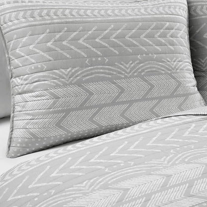 Lush Decor Hygge Geo Pattern Striped 3 Piece Quilt Bedding Set, King, Light Gray