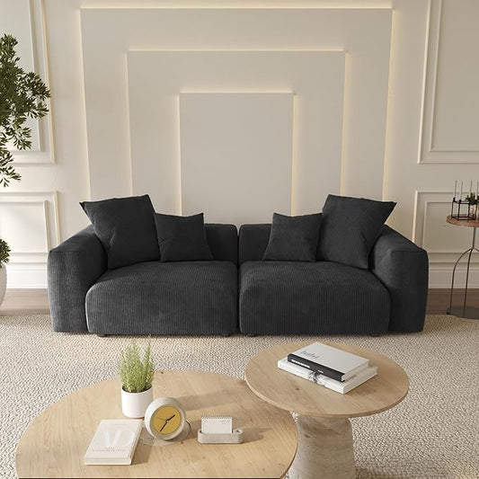 WJShome Cloud Couch Modular Sectional Sofa,102inch Corduroy Couch 2 Seater LoveSofa,Black Convertible Sectional Sofa for Living Room, Cushion Covers Removable& Washable