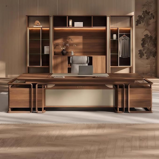 Executive Desk, 78.7 inch Executive Wood Desks L Shape Desk with Drawers with Drawers and Lockable Storage No Installation Required Without Display Racks and Bookshelves