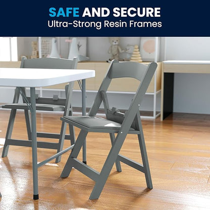 Flash Furniture Hercules Set of 2 Kids Gray Resin Folding Chairs with Gray Vinyl Padded Seats