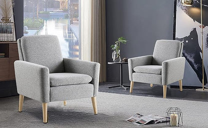 Lohoms Mid Century Modern Accent Chair, Fabric Upholstered Comfy Reading Leisure Chair for Bedroom, Living Room Stuffed Seat Single Sofa Chair with Wood Legs, Grey