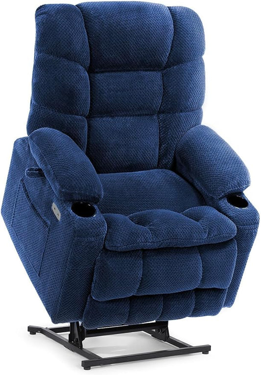 EONIX Dual Motor Lay Flat Power Lift Recliner Chair for Elderly, 400lbs Heavy Duty Recliner Lift Chairs for Adults, Chair Lift Recliner Sofa with Cup Holders, Heat and Massage, Navy Blue