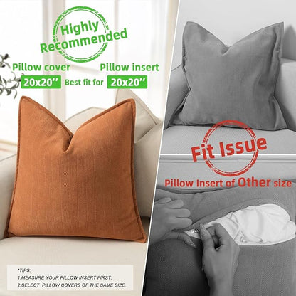 ZWJD Orange Pillow Covers 20x20 Set of 2 Chenille Throw Pillow Covers with Elegant Design Soft and Luxurious Decorative Throw Pillows for Couch, Bed, and Home Decor