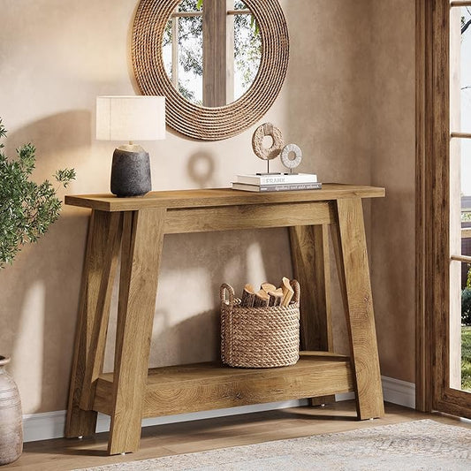 Tribesigns 41.3" Farmhouse Console Table, 2-Tier Wooden Entryway Table with Storage, Rustic Narrow Behind Couch for Living Room, Hallway, Foyer,Natural