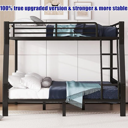 Stronger & Higher Quality Heavy Duty Steel Bunk Bed Full XL Over Queen Size Bunkbed, Thickened Safer More Stable Metal Queen Bunk Bed Frame (Faster Assembly) (Full XL Over Queen)
