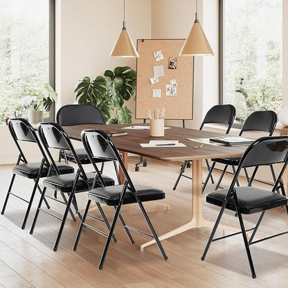 8 Pack Folding Chairs with Padded Seats, Padded Folding Chair with Steel Frame for Events Home Office, Pu Leather Folding Chair Black
