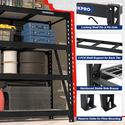 WORKPRO Garage Shelving, 68" W x 24" D x 65" H, 7200 LBS Load, Heavy Duty Metal Shelves for Storage, Industrial Storage Rack for Warehouse Kitchen Shop Basement, Black, Pack of 1