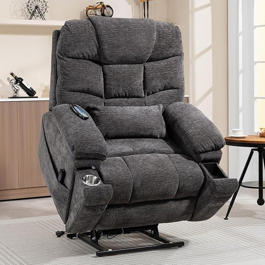 Power Lift Recliner for Elderly Adults, Dual Motor Lay Flat Lift Chair with Heat Massage, Cup Holder & Wireless Phone Charger, USB Type C Charging, Big Tall 400 lbs