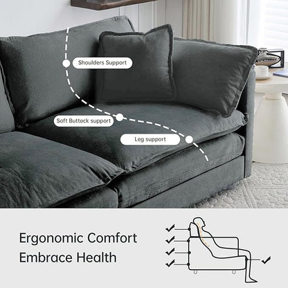 Modular Sectional Sofa, U-Shaped Cloud Sofa with Deep Seat, 111.5 Inch Chenille Sofa with Movable Ottoman, 3-Self Sectional Sofa for Living Room Apartment, Gray