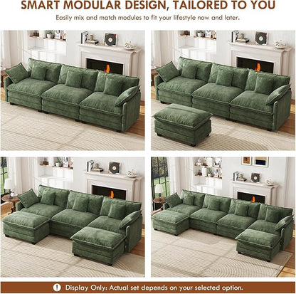 WorthFurni 77 Inch Cloud Sofa Loveseat, Comfy Sectional Couch, 2-Seater Chenille Deep Seat Sofa with Throw Pillows for Living Room Bedroom Apartment (Green)