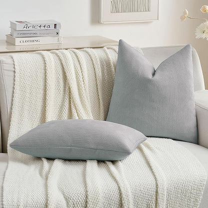 FUTEI Dusty Blue Chenille Decorative Throw Pillow Covers 24x24 Inch Set of 2,Soft Cozy Striped Geometric Patterns European Cushion Cases,Modern Home Decor for Couch Bed Living Room