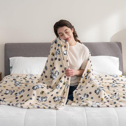 Berkshire Blanket Peanuts® VelvetLoft® Cute Character Snoopy Plush Blanket,Peanuts Woodstock Snoopy Spring Frolic Large Canvas,Twin 60 in x 90 in (Official Peanuts® Product)