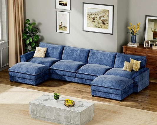 Homall 80" Modular Sectional Sofa, Loveseat Sofa Couch with Double-Layer Cushion, DIY Combination Chenille Deep 2-Seat Cloud Couch for Living Room (Dark Blue, U Shaped Sofa)