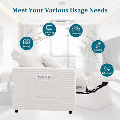 ORRD Oversized Modular Sectional Sofa with 2 Power Reclining, Electric Recliner Couch with Storage Console and Adjustable Headrest, Plush Corduroy Fluffy 5 Seat Corner Sofa for Living Room-White