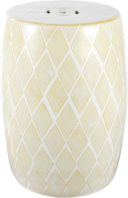 JONATHAN Y TBL1019B Moroccan Diamonds 18" Ceramic Drum Indoor/Outdoor Garden Stool Coastal, Contemporary, Transitional, Patio, Garden Room, Bathroom, Living Room, Yellow