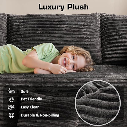 Weaxty Boneless Sectional Couch, Oversized L Shaped Modular Cloud Couches, Plush Corduroy Memory Foam Deep Seat Floor Sofa, No Assembly Required，Gray
