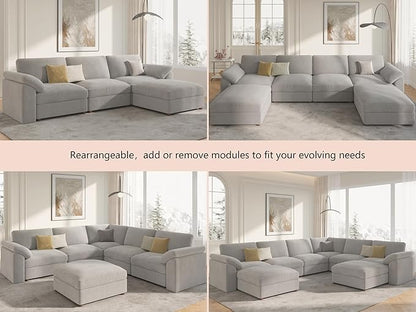 EASE MOOSE Oversized Modular Sectional Sofa, Extra Large L Shape Sectional Cloud Couch,Comfty Deep Seat Wide Modular Sofa for Living Room Removable Cover