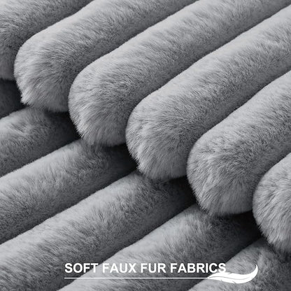 Pallene Faux Fur Plush Lumbar Throw Pillow Covers 12x20 Set of 2, Luxury Soft Fluffy Striped Decorative Pillow Covers for Sofa, Couch, Living Room, Grey