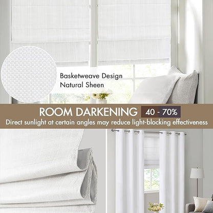 Madison Park Galen Cordless Roman Shade, 35W x 64"H, Sheen White – Room Darkening, Thermal Insulated, Energy Efficient Window Blind with Subtle Sheen Basketweave Fabric for Privacy
