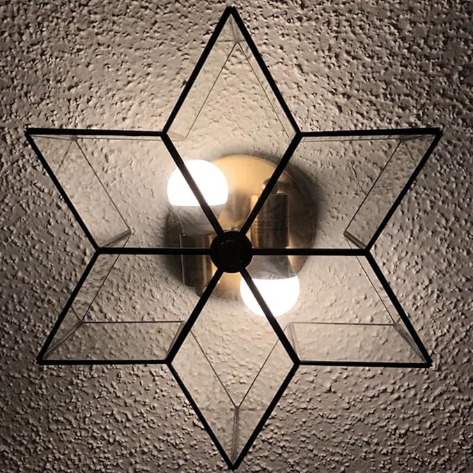Bofea-Gold Ceiling Light Modern Semi Flush Mount Ceiling Lights Vintage Hallway Lights Fixture Brass Star Flush Light Fixture Unique Glass Semi Flush Mount Chandelier for Bedroom Foyer Entry Lamp