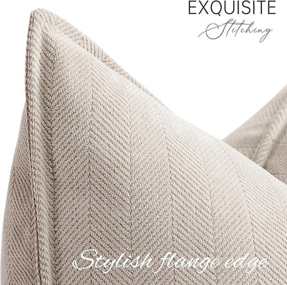 ZWJD Beige Pillow Covers 18x18 Inch Set of 2 Chenille Throw Pillow Covers with Elegant Design Soft and Luxurious Decorative Throw Pillows for Couch, Bed, and Home Decor(Beige)