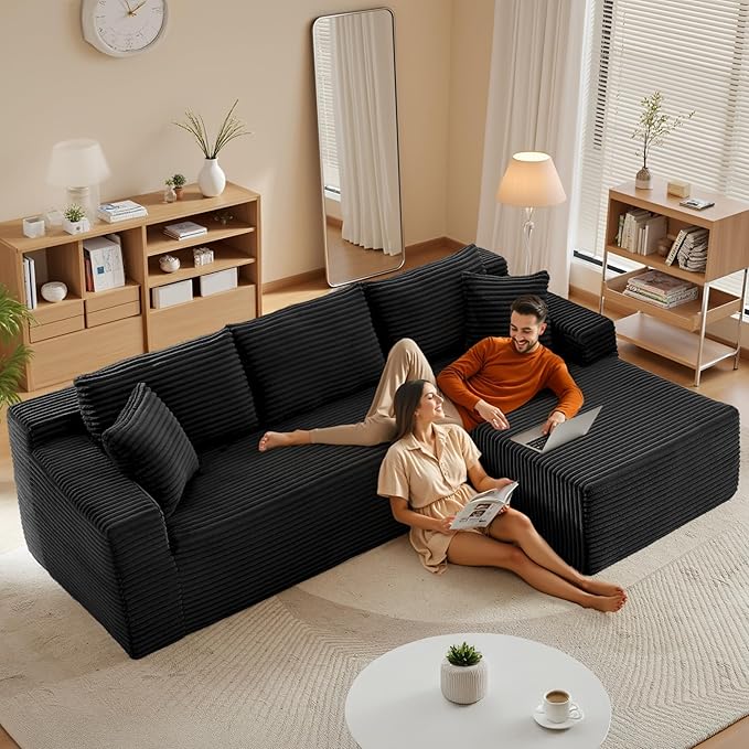 105''Sectional Cloud Couch with L Shaped Chaise,Modern Modular Sectional Sofa,Comfy Sectional Couches for Living Room,Bedroom,Apartment (Black, 105''W Right Facing Chaise)