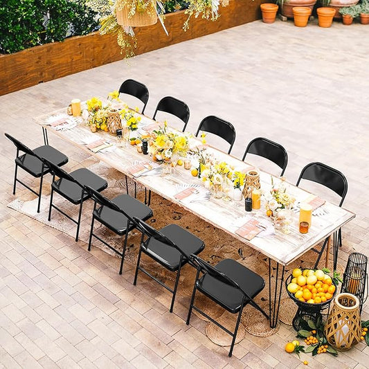 VINGLI Folding Chairs All Steel Metal Frame, Capacity 350 lbs, Durable Portable and Versatile for Indoor Outdoor Use, Black, Set of 4