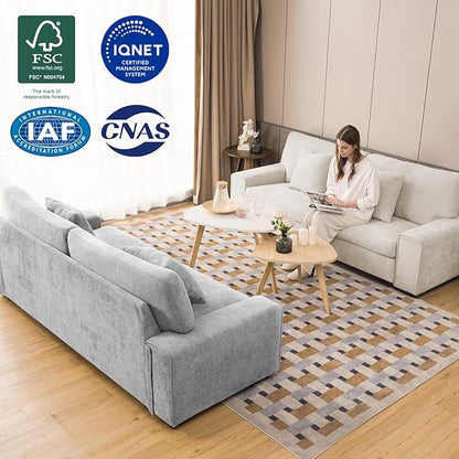 DOPEDIO Modern Loveseat Sofa for Living Room,Chenille Recliner, Removable Cover, Spring Cushions, Solid Wood Frame, Easy Assembly for Small Spaces (71.25inch，Beige)