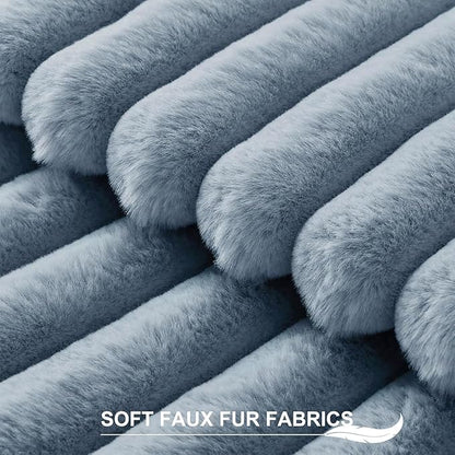 Pallene Faux Fur Plush Throw Pillow Covers 16x16 Set of 2, Luxury Soft Fluffy Striped Decorative Pillow Covers for Sofa, Couch, Living Room, Blue Grey