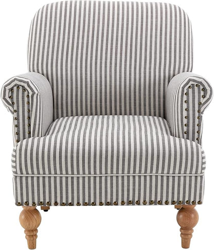 chairus Linen Accent Chair for Living Room Upholstered Mid Century Modern Single Sofa Chair with Solid Wood Legs Comfy Reading Chair Armchair for Bedroom/Office Room/Recption/Lounge, Black Stripe