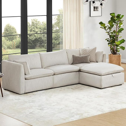 CHITA Luxury Oversized 114" L-Shaped Sectional Sofa Couch, Premium Down Filled Cloud Modular Sectional with Storage Ottoman, FSC Certified, Snow