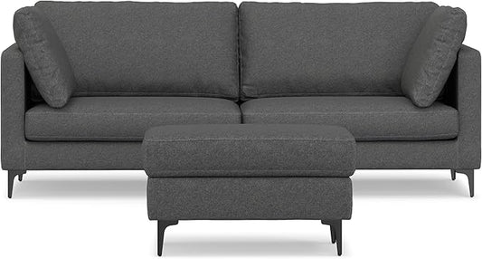 SIMPLIHOME Ava Sofa and Ottoman in 100% Recycled Polyester Performance Fabric, Pebble Grey, 90-inch-Wide 3-Seater Couch and Matching 36-inch-Wide Table Ottoman for Living Room, 2-Piece Set