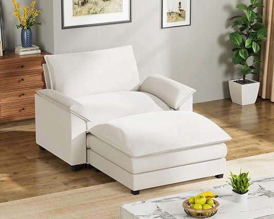 Homall 40" Modular Sectional Sofa, Single Sofa Couch with Reversible Ottoman, DIY Combination Chenille Deep 1-Seat Cloud Couch for Living Room, Apartment (White, Single Sofa Chair)